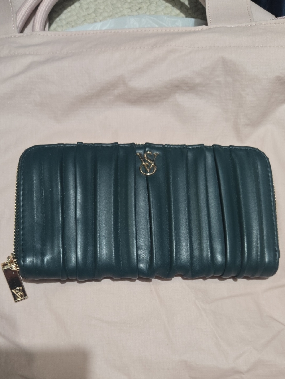Victoria's Secret Zip-Around Quilted Wallet in Dark Teal